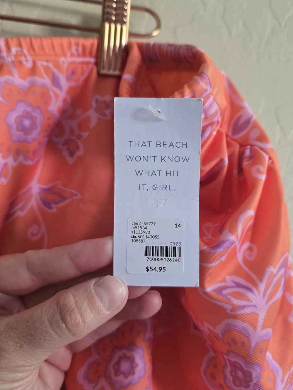 Cacique Nectarine Floral Faux-Wrap Swim‎ Skirt Size 14 NWT